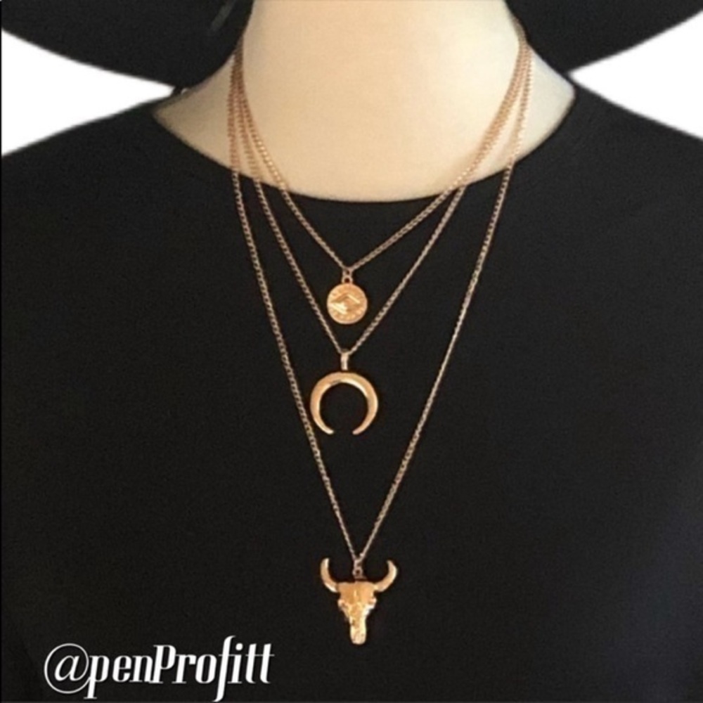 Multilayered southwestern gold tone necklace